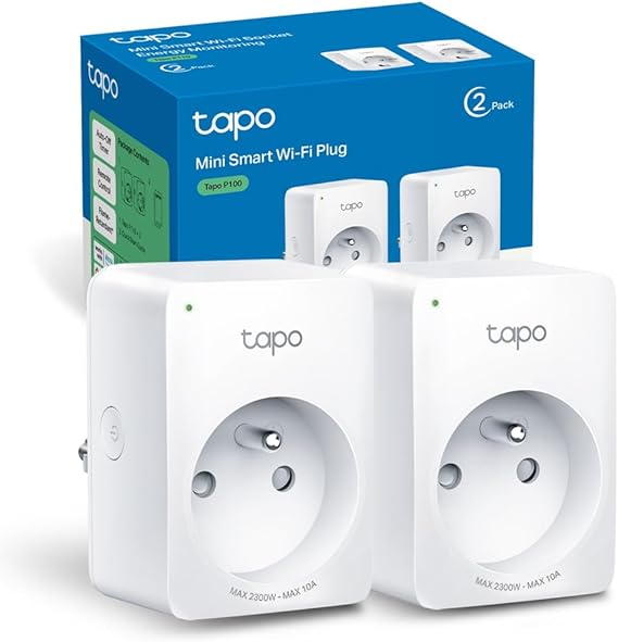 Tapo WiFi Connected Socket, Smart Plug Compatible with Alexa and Google Home, 10A Type E, Control Radiator, Coffee Maker, Lamp Remotely, No Hub Required, Tapo P100(FR) 2 Pack