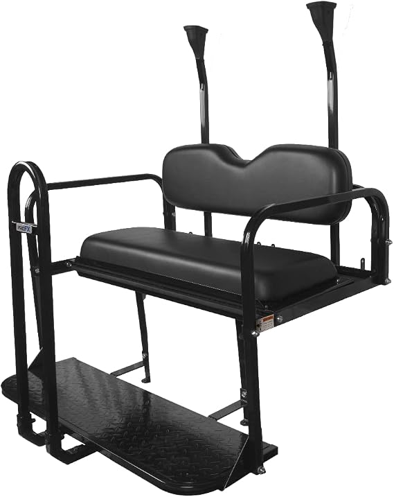 PROFX Golf Cart Rear Flip Seat Kit with Grab Bar for Club Car Precedent, Tempo, and Onward Gas & Electric Golf Carts | Black Cushions | Compatible with 2004-Up Models