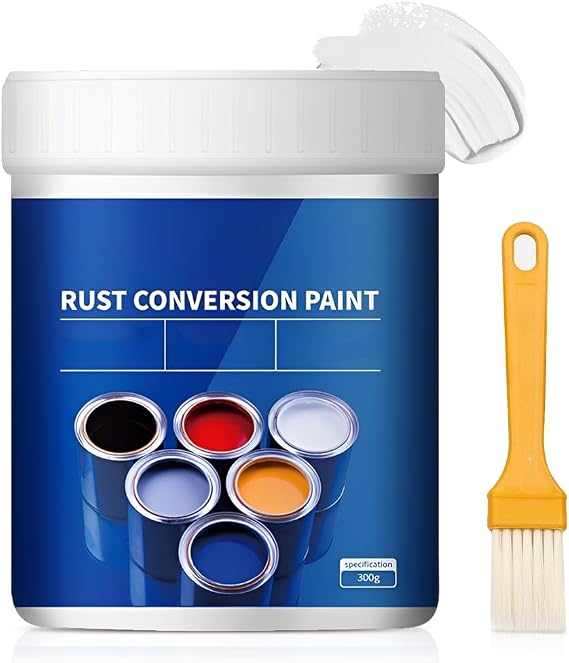 Weatherproof Rust Converter Paint for Metal, Water-Based Anti for Metal Protection, Rust Converter for Metals, Water-Based Metallic Paint for Automotive Truck Undercoating and Various Metals with Tool (White-10.5 Fl Oz)