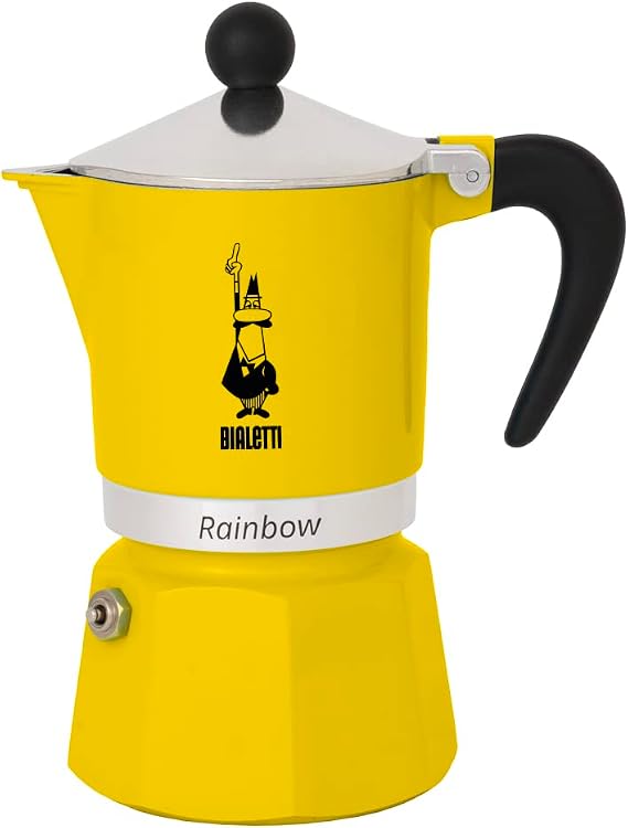 Bialetti - Rainbow: 1 Cup Ocak Üstü Espresso Pişirici - 60ml - Sarı Renk - Alüminyum Gövde - Patentli Güvenlik Valfi - Tüm Ocak Türleri İçin Uygundur (İndüksiyon Hariç) [Enerji Sınıfı A+]