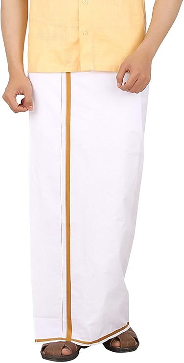 Cotton Single Layer White Dhoti 1.8 Meters Length Lungi Sarong With Colored Border Dhoties