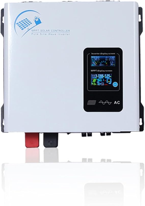 Hybrid Solar Inverter 1300W DC 12V 24V 48V to AC 120V / 240V AC Genuine Sine Wave Power Converter with LCD Display 30A MPPT Charging Controller for Home RV Off Grid 48v to 220v