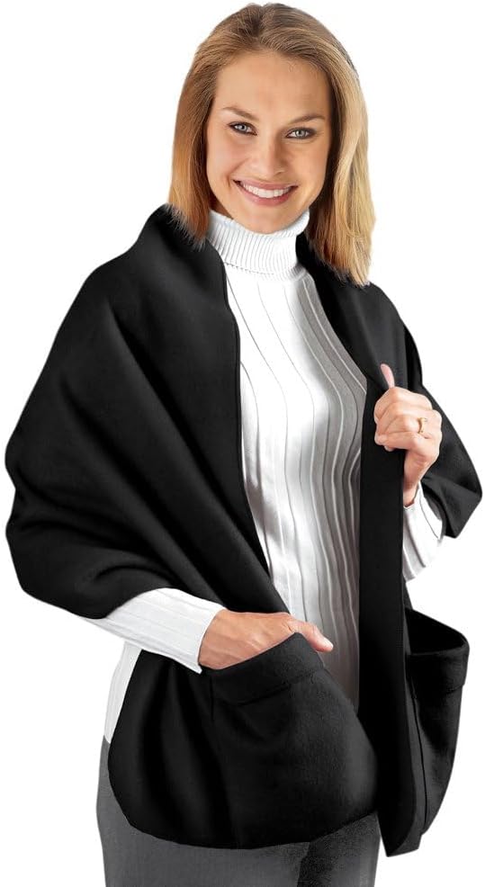 COLLECTIONS Etc Cozy Fleece Wrap Shawl With Large Front Pockets - Keeps Hands and Shoulders Warm During Cold Winter Season