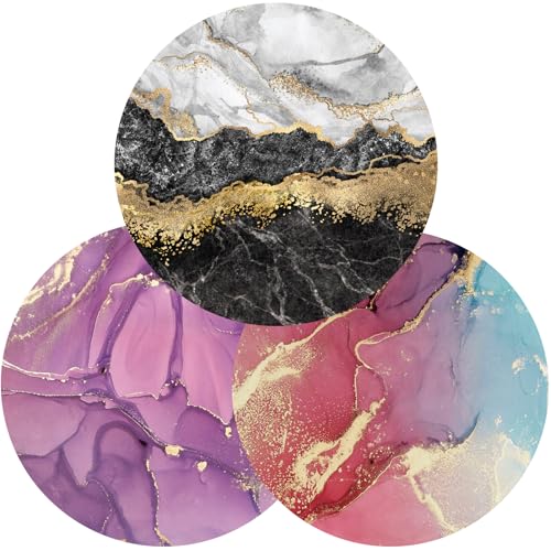 LESHIRY Mouse Pad, Cute Circular Mousepad with Design, Beautiful Parttern Mouse Pads with Stitched Edge, 7.9X7.9 Inch Small Mouse Mat for Laptop and ComputerB-3 Pack Marble Design-d