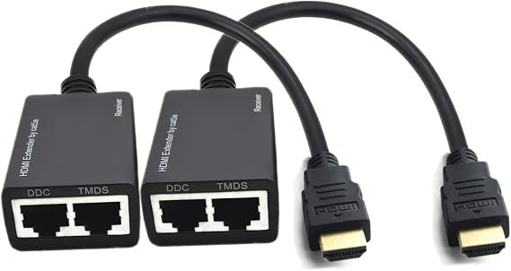 2 PCS HDMI Extender Over Cat5e/6, Ethernet to HDMI RJ45 Ethernet Network Adapter, Support 1080p UP to 30m/98ft Video and Audio for HDTV HDPC PS4 STB (HDMI to RJ45 1 to 2)