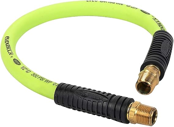 Flexzilla Swivel Whip Air Hose, 1/2 in. x 2 ft. (1/2 in. MNPT Swivel x 1/2 in. MNPT Ends), Heavy Duty, Lightweight, Hybrid, ZillaGreen - HFZ1202YW4S