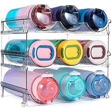spospo Water Bottle Organizer for Cabinet, 3 Pack Water Bottle Organization and Storage Shelf, Plastic Water Bottle Holder Rack for Fridge, Kitchen, Desktop