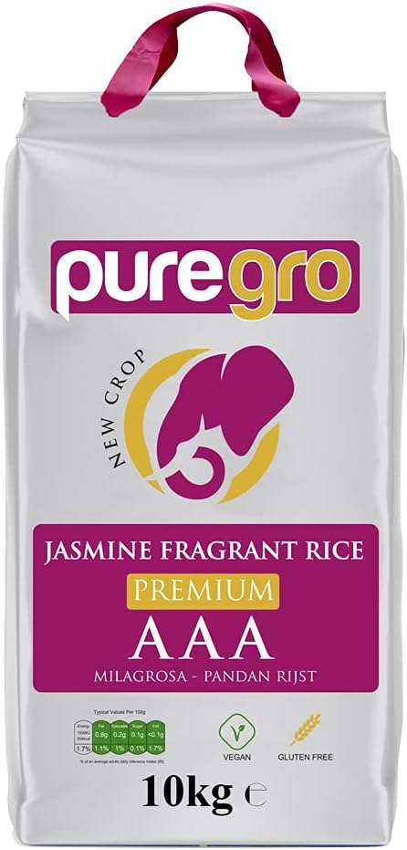 Puregro AAA Premium Jasmine Fragrant Rice 10kg, (Pack of 1)