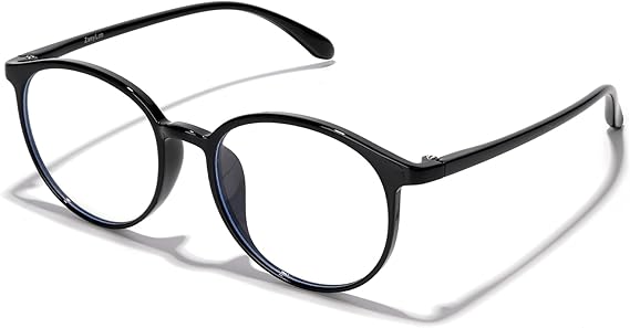 Blue Light Glasses, Women and Men Computer Glasses, Anti-Glare/Anti-UV/Relieve Eye Strain/Minimize Headache/Improve Night Sleep, Lightweight TR90 Round Black Eyeglasses