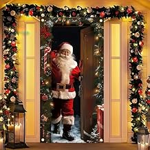 BlissYard Christmas Door Cover 35x71 Inch Santa Claus Door Banner, Classic Merry Christmas Winter Porch Sign with Candy Cane, Holiday Entry Decor Indoor Outdoor Farmhouse Party Hanging Cover