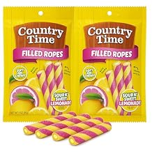 Country Time Sour N' Sweet Lemonade Gummy Candy Filled Ropes, Soft & Chewy, 3 oz, 2 Pack