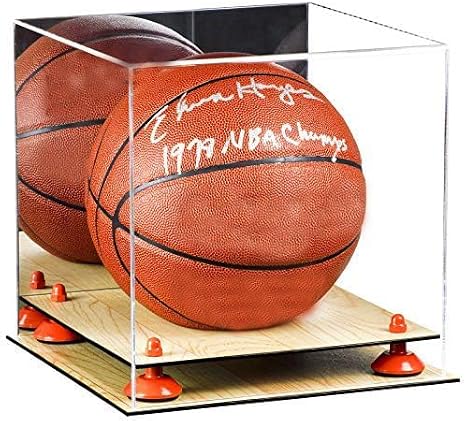 Clear Acrylic Full Size Basketball Display Case with Mirror Case, Orange Risers and Wood Base(A001/B01)