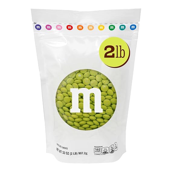M&M'S Lime Green Milk Chocolate Candy, 2 lb Bulk Resealable Bag