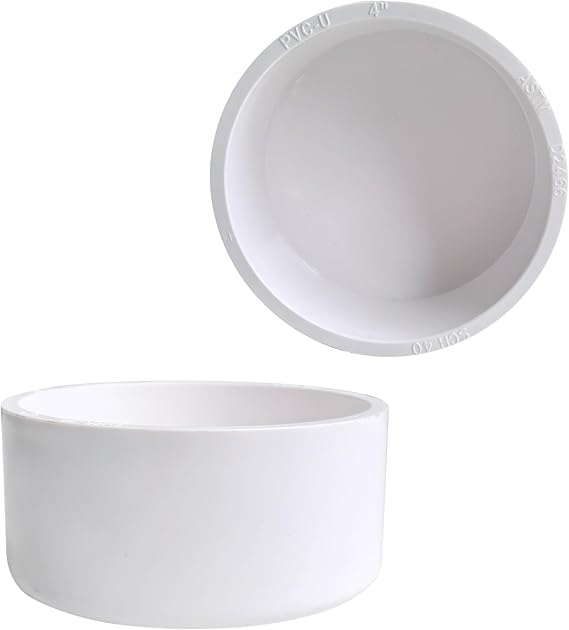 2 Pack 4" PVC Pipe End Cap Fitting (Fits 4.5" OD), 4 inch PVC Slip-On Cap Fitting Schedule 40, White SCH 40
