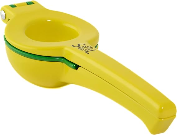 SOL - Metal Juice Press 2-in-1 Lemon Lime Squeezer Press Manual Squeezer, Max Extraction Manual Citrus Juicer, Resistant to Moisture, Non-Slip Handle - Yellow, Green