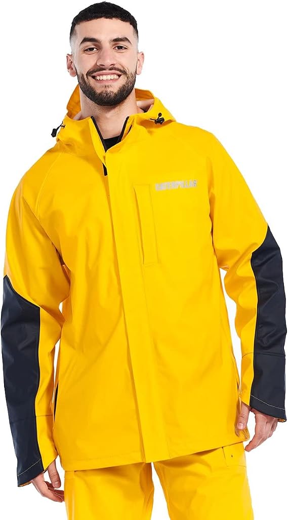 Caterpillar Men Longshore Waterproof Rain Jackets Featuring Welded Seams, Reinforced Forearms, and Zip Hand Pockets