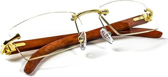 Street Knitted Vintage Retro 90's Rimless Clear Lens Gold Frame Hip Hop Rectangle Men Frameless Buffs Woodgrain Fashion Frameless Square Clear Tint Eye Glasses
