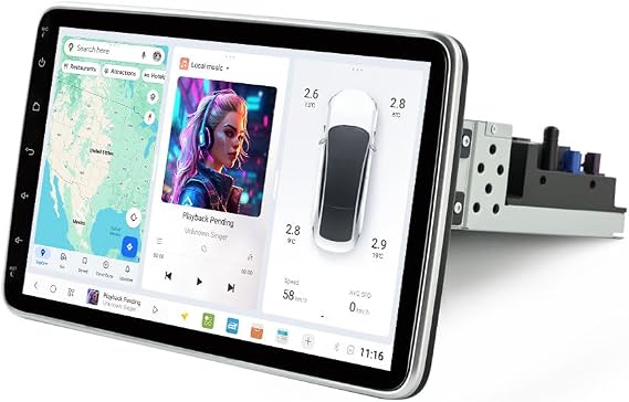 MekedeTech DUDUAUTO DUDU7 Android Rotatable Touch Screen Double Din 10 inch Upgrade Car Stereo Head Unit,Wireless CarPlay/Android Auto,8G RAM 128G ROM Support 360 Cameras