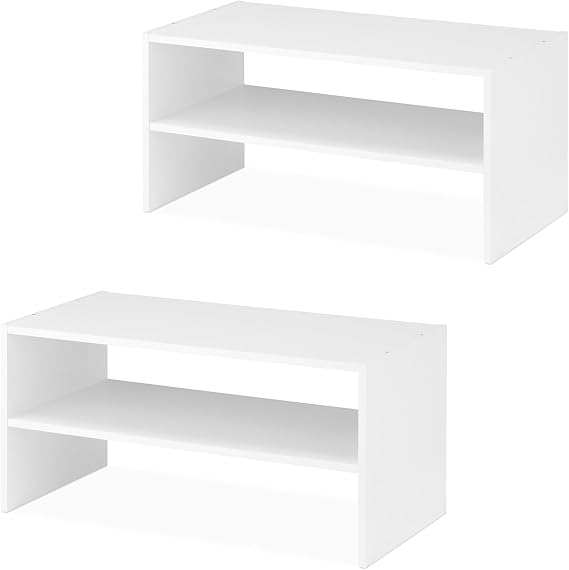 Whitmor Stackable 31" Extra Wide 2-Shelf Storage Organizer, White,2 Pack