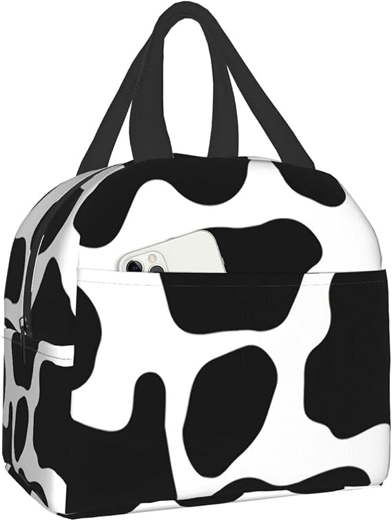 Black And White Cow Print Bags Reusable Snack Bag Food Container For Boys Girls Men Women School Work Travel Picnic Waterproof Outdoors Game Handbags For Adults