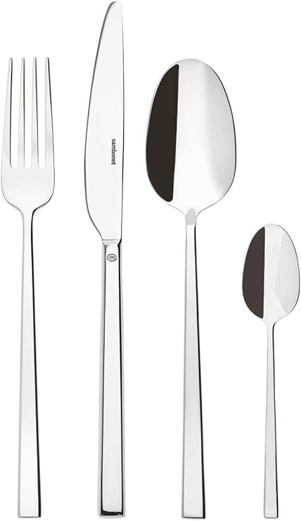 Sambonet Rock 52562-81 Stainless Steel Tableware Set for 6 People 24 Pieces: 6 Forks 6 Spoons 6 Knives 6 Teaspoons Dishwasher Safe Silver/Black