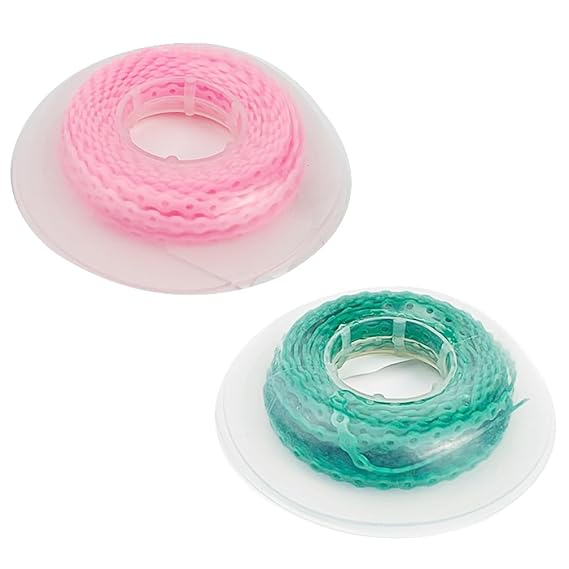 2Pcs Dental Orthodontic Power Chain for Teeth Braces, Multicolor Elastic Rubber Bands 15ft/Roll (Pink+Green, Long)