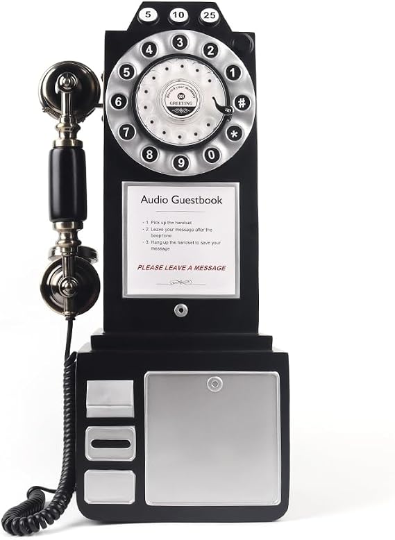Audio Guestbook Phone Booth, Vintage and Retro Style Audio Guestbook Telephone for Wedding (Black)