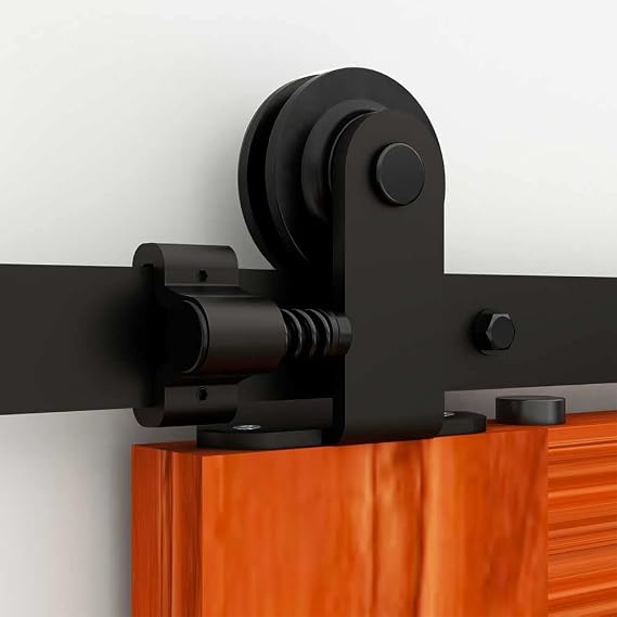 5.5FT Heavy Duty Sliding Barn Door Hardware Rail Kit Top Mount Black T Shape Roller Hanger Set for Single Door Use