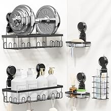 JOTPE Shower Caddy Suction Cup 5 Pack, No Drilling & Removable Suction Cup Shower Shelf for Bathroom with Large Capacity, Powerful Shower Organizer Max Hold 40 lbs, Waterproof Bathroom Shelf, Black