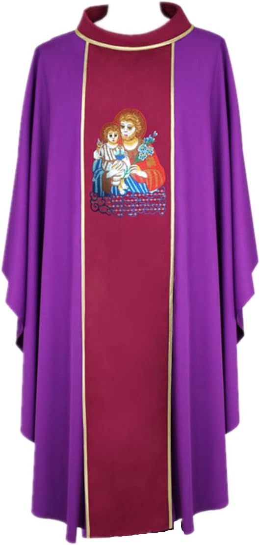 BLESSUME Mass Chasuble for Priest Church Vestment Robe with Embroidered Saint Icon Painting