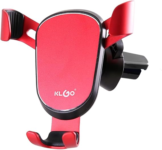 KLGO Car Phone Holder Mount, Air Vent Hands Free Clip Cradle Universal for Cellphone, Gravity Auto Lock and Thick Case, Compatible with All Smartphones | Red