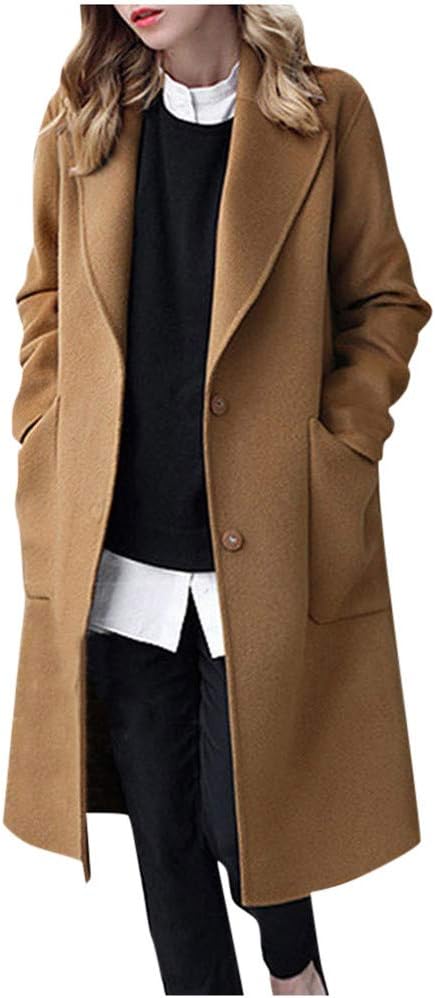 QWENTMTNTY Women's Wool Trench Coats Long Classic Winter Lapel Collar Belted Pea Coats Fashion Loose Wool Peacoat Jackets