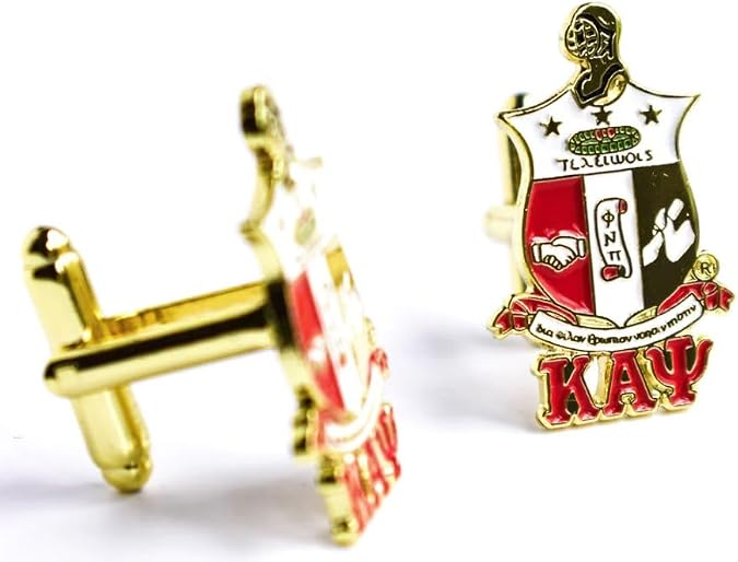 1'' Shield Cuff Links W/Crest, Medium, Red Gold White