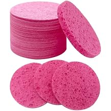 50-Count Large Compressed Facial Sponges for Estheticians,Daily Cleansing and Gentle Exfoliating- 100% Natural Cellulose Spa Sponge Perfect for Removing Dead Skin,Dirt and Makeup(Round 2.95",Pink)
