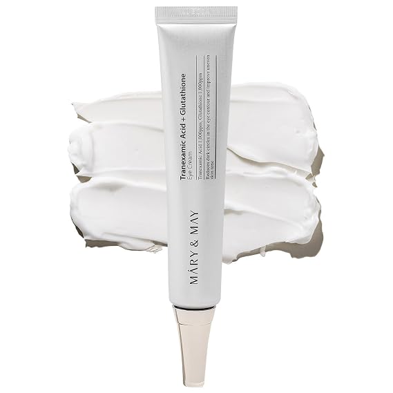 Mary&May Tranexamic Acid + Glutathione Under Eye Cream (1,000ppm Each) 30g | Korean eye cream for dark circles & uneven tone 2-in-1 eye + face with niacinamide & vitamin C, milia-safe, 1.06 oz