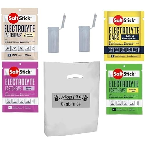 SENSORY4U Grab and Go Gift Set SaltStick with New Fastchews Flavors and Race Ready Tubes - Lemon Lime Coconut Pineapple and Mixed Berry Plus Electrolyte Capsules