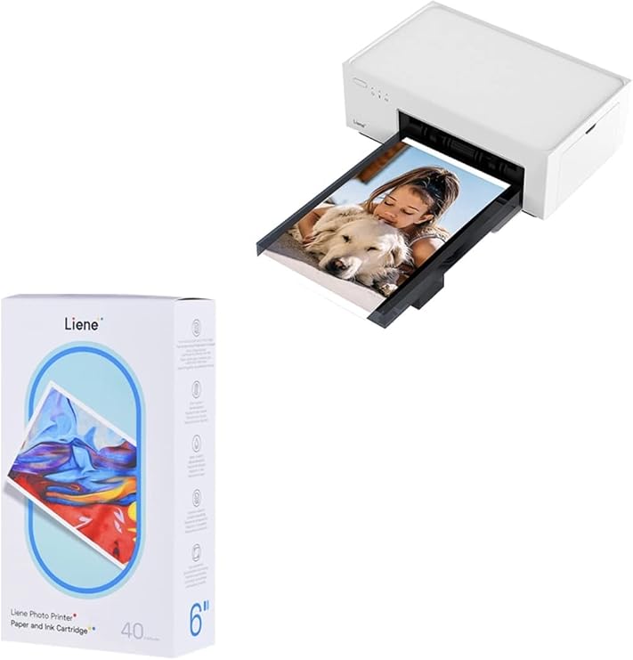 Liene 4x6'' Photo Printer Bundle (60 pcs +2 Ink Cartridges), Wi-Fi Picture Printer, Photo Printer for iPhone, Android, Smartphone, Computer, Dye-Sublimation, Portable Photo Printer for Home Use