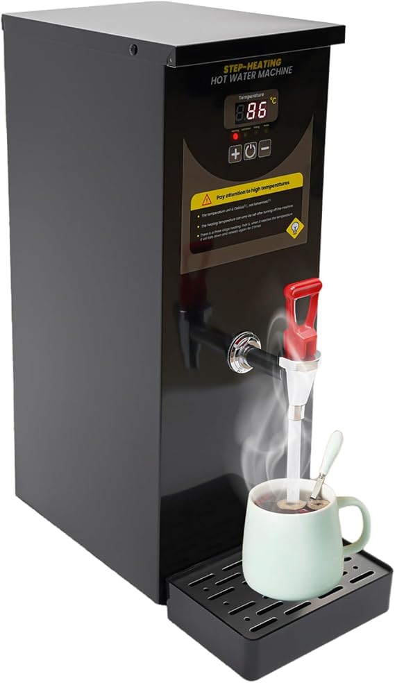 8L Electric Water Boiler 2000W 35L/H Commercial Step-Heating Hot Water Dispenser with Digital Display, 30C-100C Temperature Adjustable Water Boiler for Restaurants Schools Cafeteria 110V