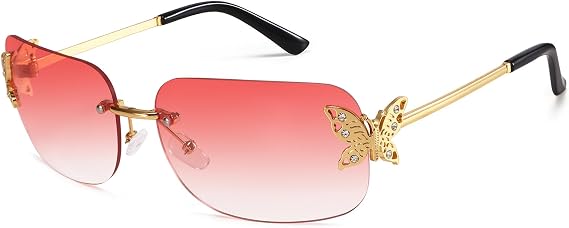 Dollger Rectangle Y2k Sunglasses for Women Fashion Rimless 2000s Square Brown Sun Glasses Butterfly 90s Cool Shades