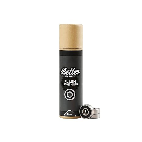Better Bearings - Flash Lightning - Ceramic Roller Skate Bearings, Pack of 16, Quad Skates, ABEC 9, Hardwearing, Long Lasting, Pre Lubed, Replaceable Rubber Shields, Women Supportive - 8mm Black