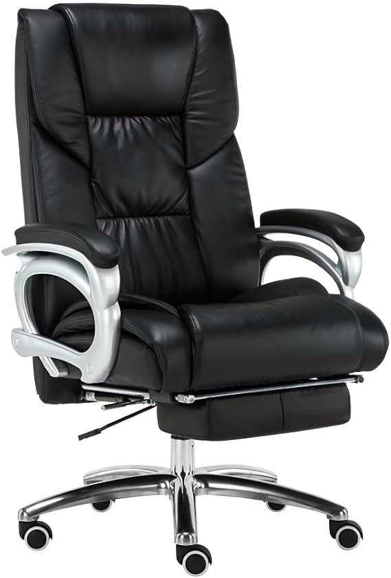 Ergonomic Office Chair with Footrest Adjustable Big High Back Computer Chairs Executive Swivel Chair with Lumbar Support for Home, Office, Gaming,black [Energy Class A]