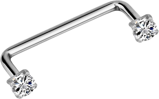 Forbidden Body Jewelry Surface Tragus Piercing Jewelry, Staple Surface Piercing Barbell, Surface Tragus Jewelry, 14G 16mm, 19mm, 22mm, 25mm Surgical Steel With CZ Crystal.