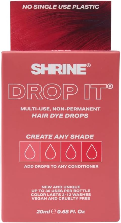 SHRINE Drop It RED Toner Drops | Damage-Free Colouring | 20ml | Customisable Toner Drops | Vibrant Red Tone | Semi-Permanent DYE | Up To 30 Uses | Mix with Conditioner