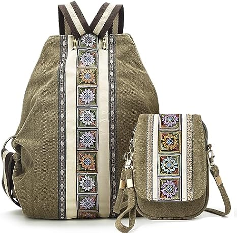 Goodhan Vintage Canvas Backpack & Crossbody Purse, Daily Use Set