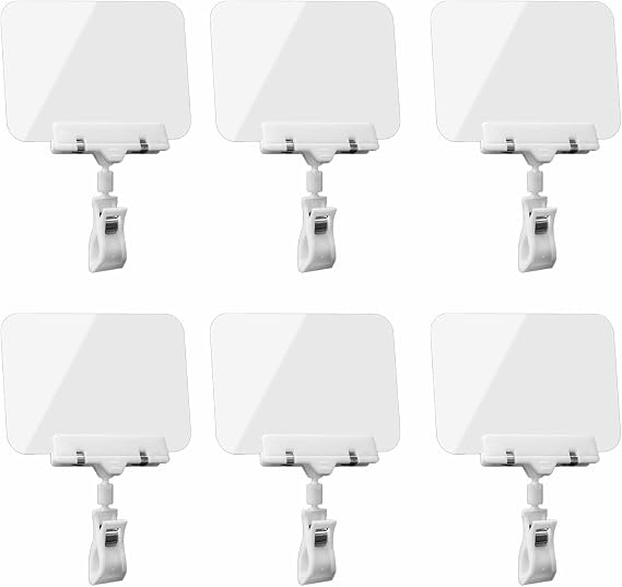 6 Pcs Mini Plastic Rectangle Chalkboard Sign with Clips, Reusable Message Board Food Labels for Party Farm Restaurant (White)