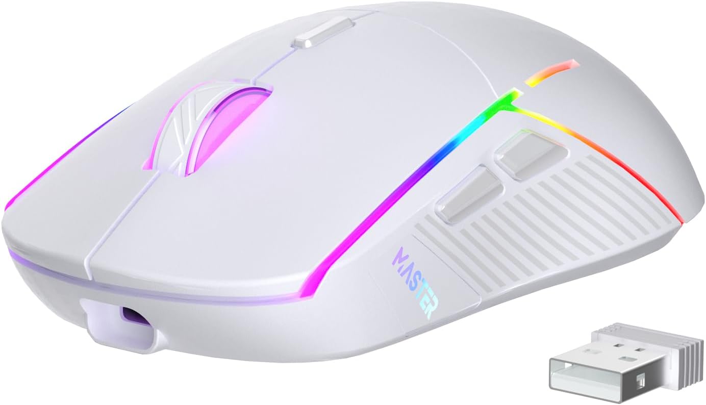 FFJ Wireless Gaming Mouse, 24000 DPI, Tri-Mode 2.4GUSB-CBluetooth 5.3 Gaming Mouse Wireless, RGB Programmable Mouse Gamer, 75Hrs Battery Life, Rechargeable Gaming Mice for PC, Mac, PS5, Xbox - White