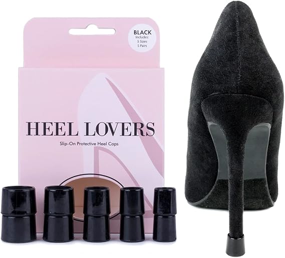 Heel Lovers Protective Heel Caps, 5 Pairs for Womens High Heels (Black)