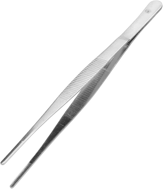 Long Barbecue Food Tong Stainless Steel Home Garden Kitchen BBQ Tool Toothed Tweezer Straight Tweezer(30CM)
