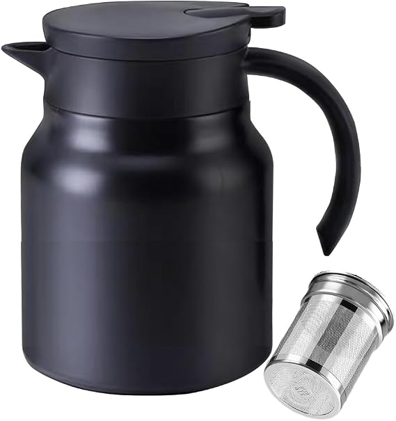 34oz Thermal Coffee Carafe,Tea Pot 316 Stainless Steel, Double Wall Vacuum Coffee Carafe | Hot & Cold Retention | BPA Free (black)