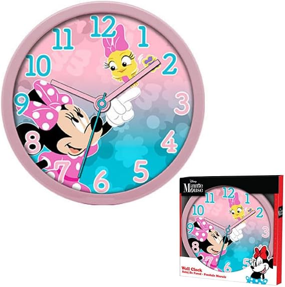 SRV Hub Minnie Mouse Plastic Analog Clock | Non Ticking Plastic Front Hanging Clock | 25cm Round Clock, Easy To Read Time Learning Clock for Kids 3+ Years